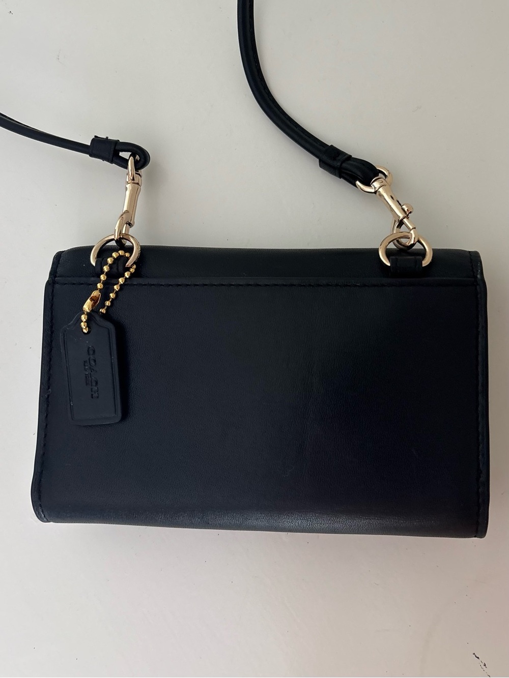 Coach Black Leather Crossbody Wallet with Gold-Tone Button - Picture 3 of 16